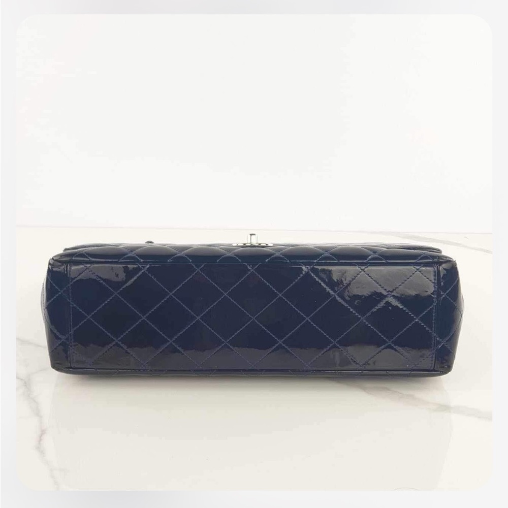 Chanel Navy Quilted Patent Leather Jumbo Maxi Bag - Picture 6 of 13